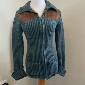 Banana Republic Women's Leather and Wool Jacket Size S Blue And Brown